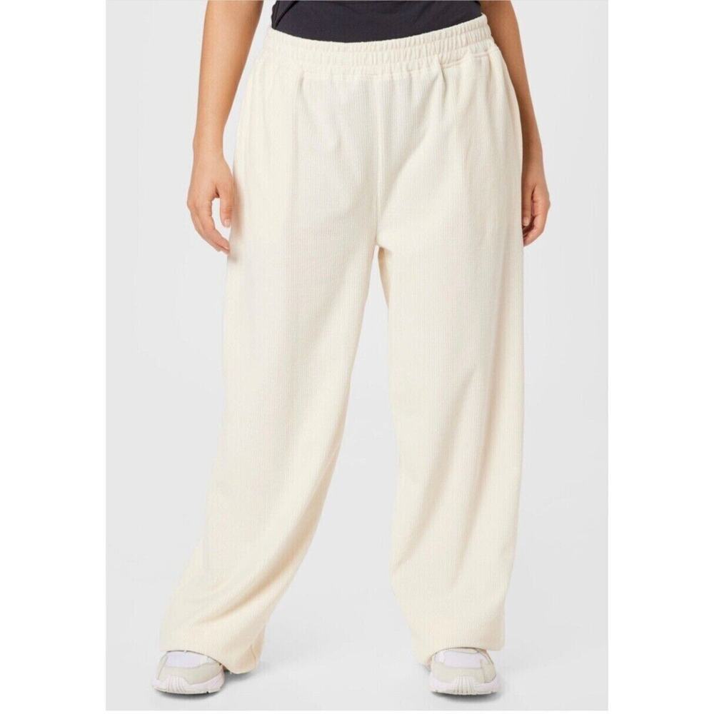 New Cotton On Womans Sz 12 Pants Ivory Soft Powder Rib Wide Leg Trackpant Ribbed